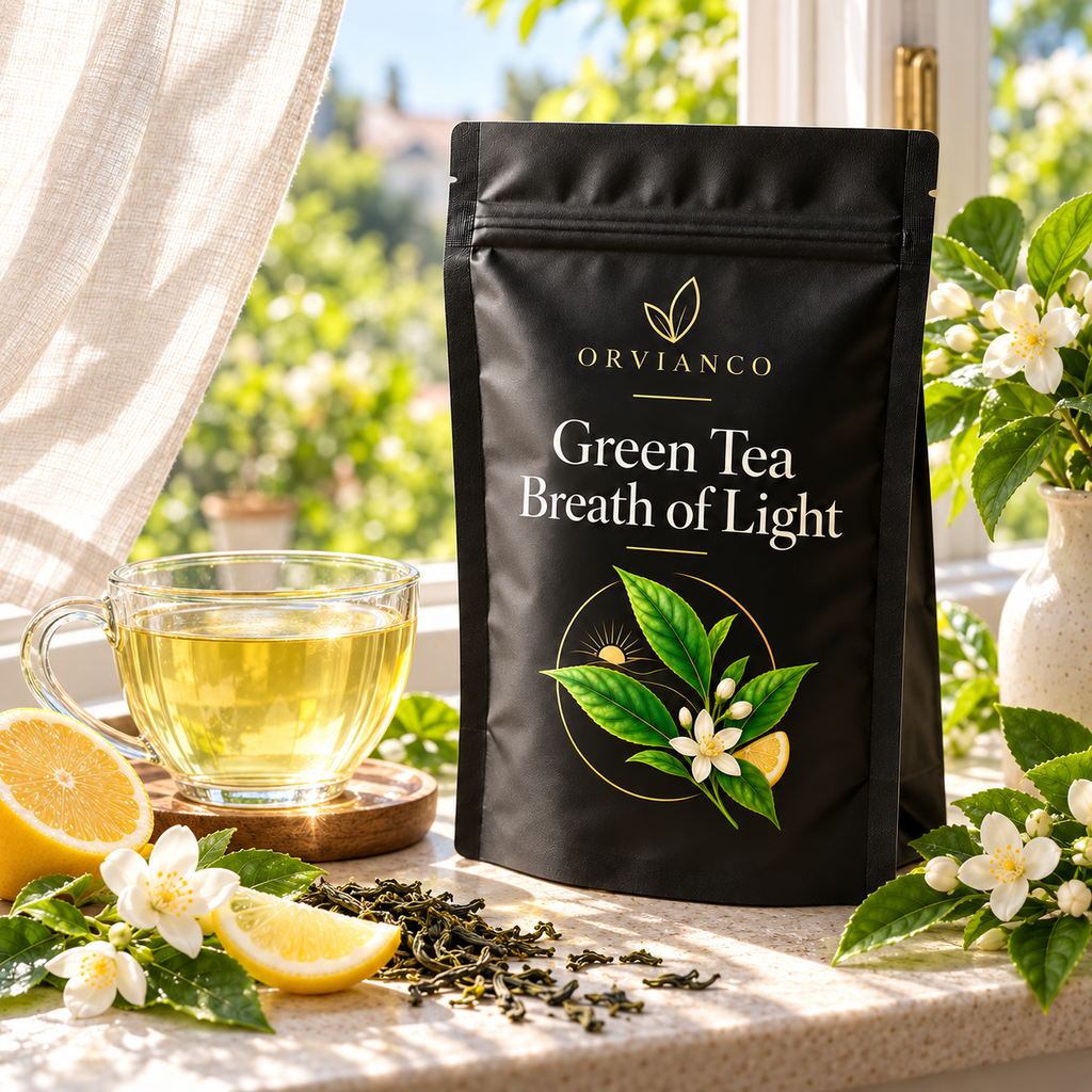Orvianco Green Tea Breath of Light served in fresh morning light