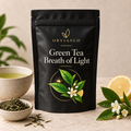 Orvianco Green Tea Breath of Light in black pouch with green tea