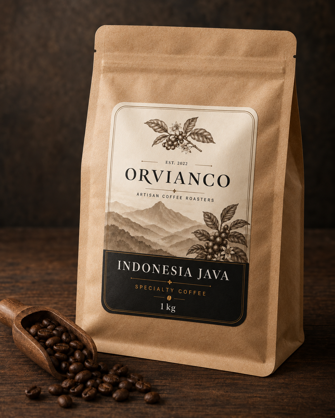 Orvianco Indonesia Java whole bean coffee – 1 kg bag