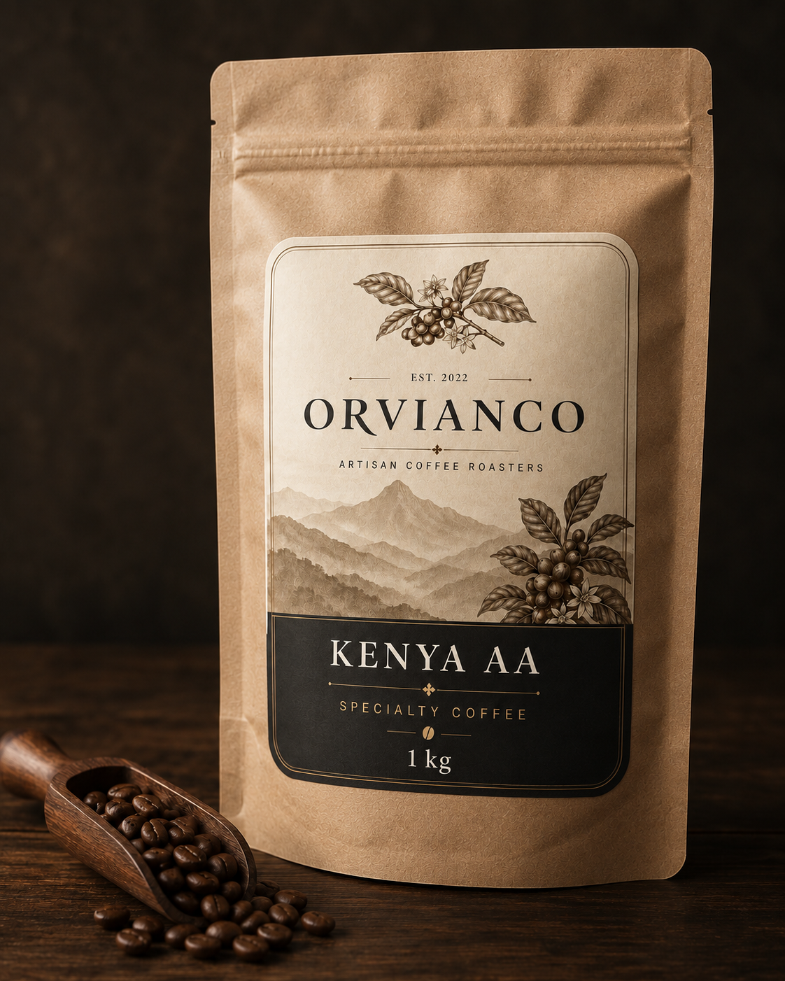 Orvianco Kenya AA Top Masai light roast whole bean coffee – 1 kg bag