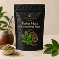 Orvianco Yerba Mate Crouching Tiger in black pouch with mate gourd
